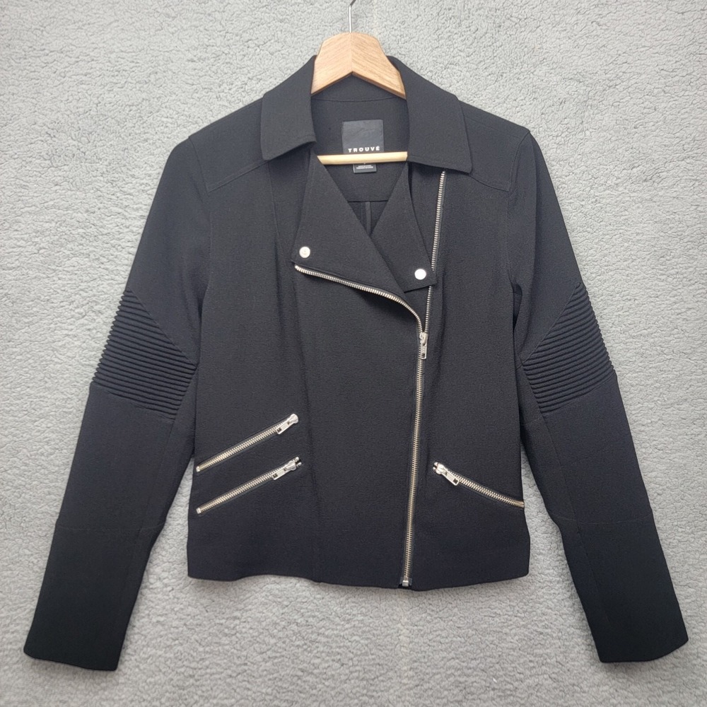 Trouve Women's Black Asymmetrical Zip Moto‎ Jacket Size S Long Sleeve